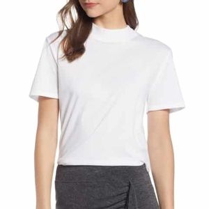 Something Navy Mock Neck Tee, White, Size L